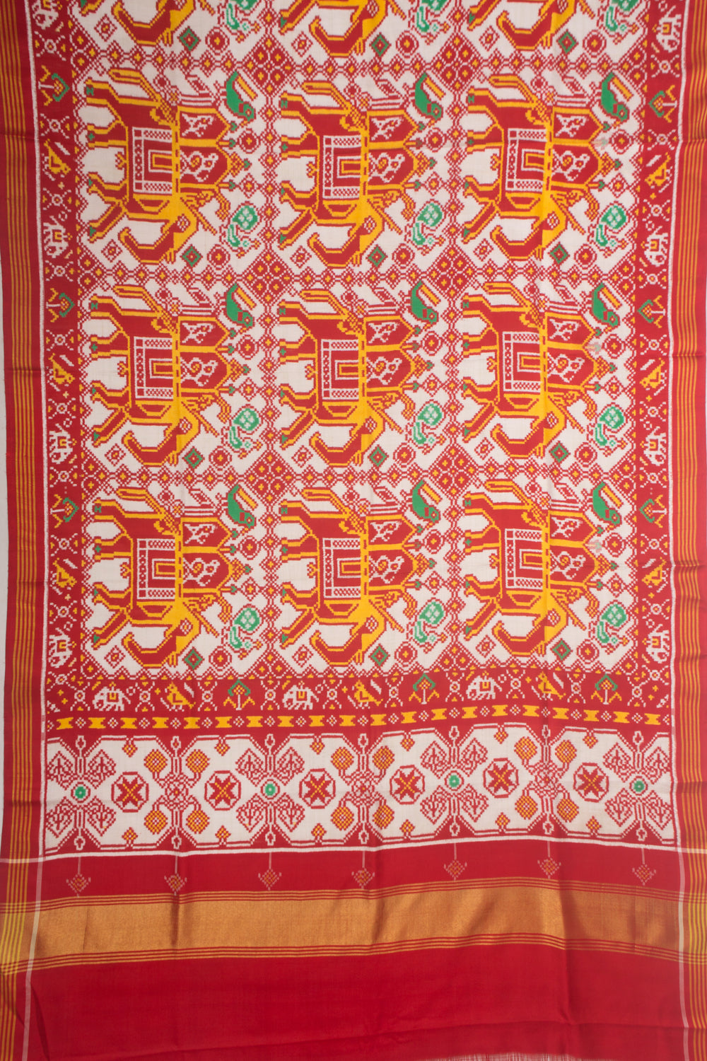 Patan Patola Shikhar Bhat Silk Double Ikat Red And White Saree