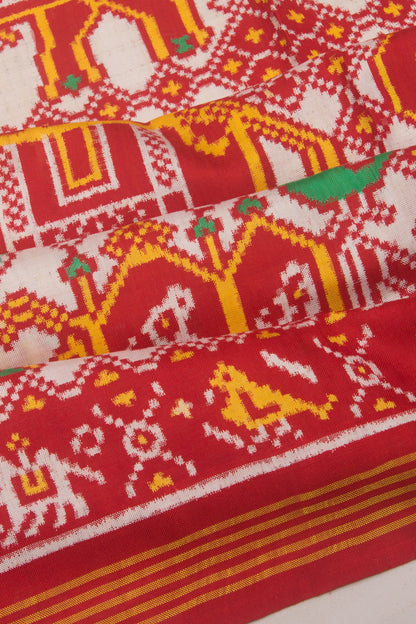 Patan Patola Shikhar Bhat Silk Double Ikat Red And White Saree