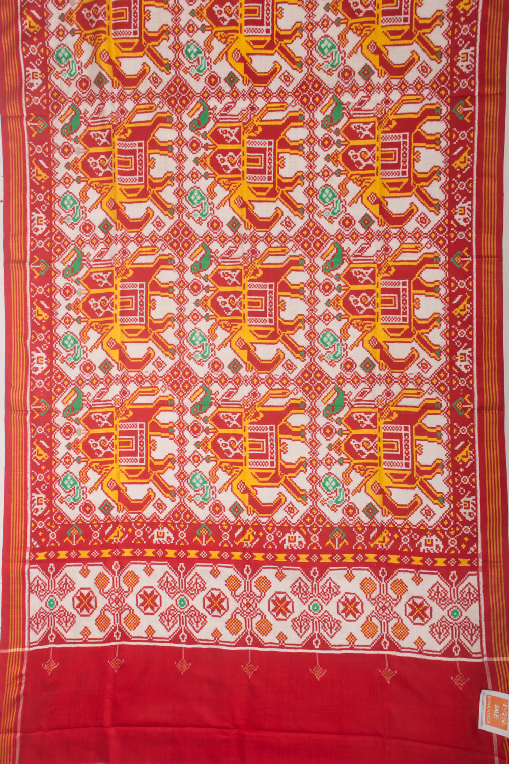 Patan Patola Shikhar Bhat Silk Double Ikat Red And White Saree