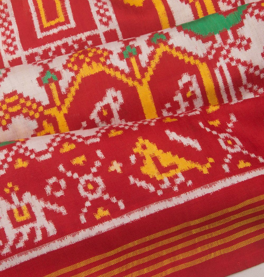 Patan Patola Shikhar Bhat Silk Double Ikat Red And White Saree