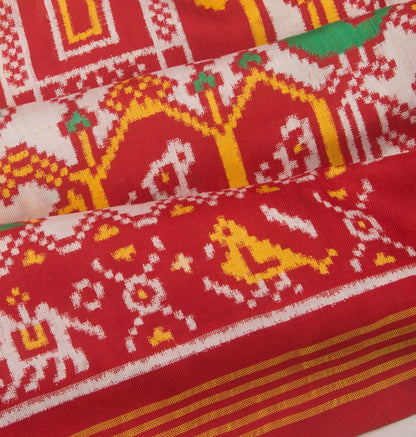 Patan Patola Shikhar Bhat Silk Double Ikat Red And White Saree