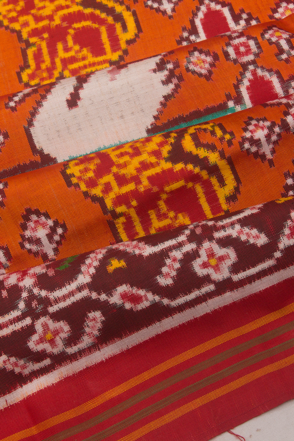 Patan Patola Silk Double Ikat Orange Saree