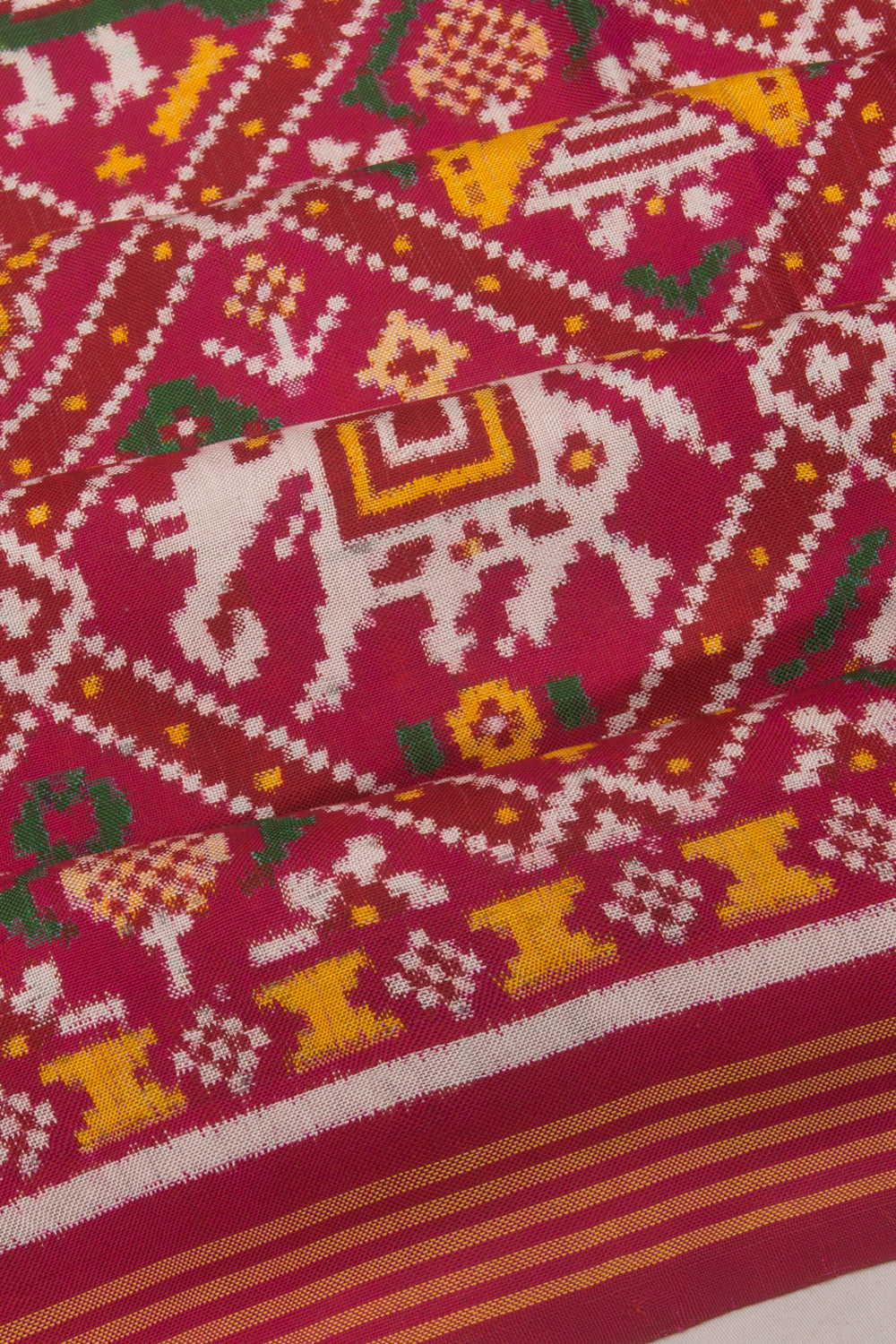 Patan Patola 5 Figure Silk Double Ikat Pink Saree
