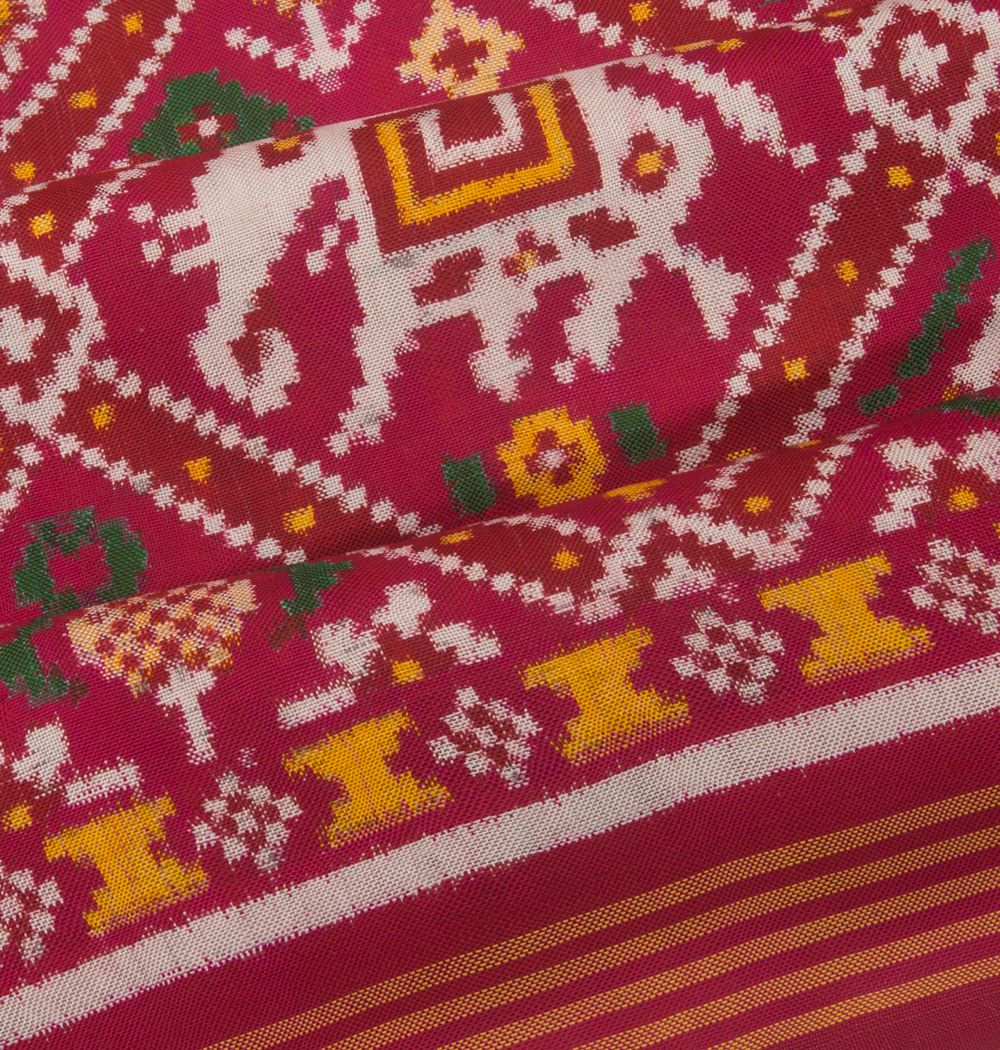 Patan Patola 5 Figure Silk Double Ikat Pink Saree