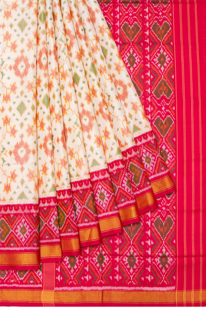 Pochampally Silk Ikat White Saree