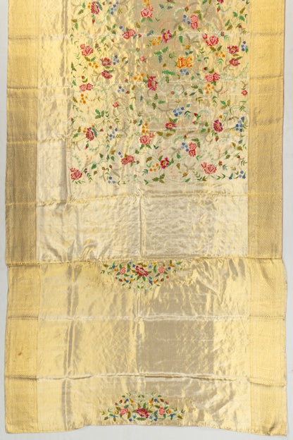 Petit Point Kanchipuram Silk Tissue Jaal Gold Saree