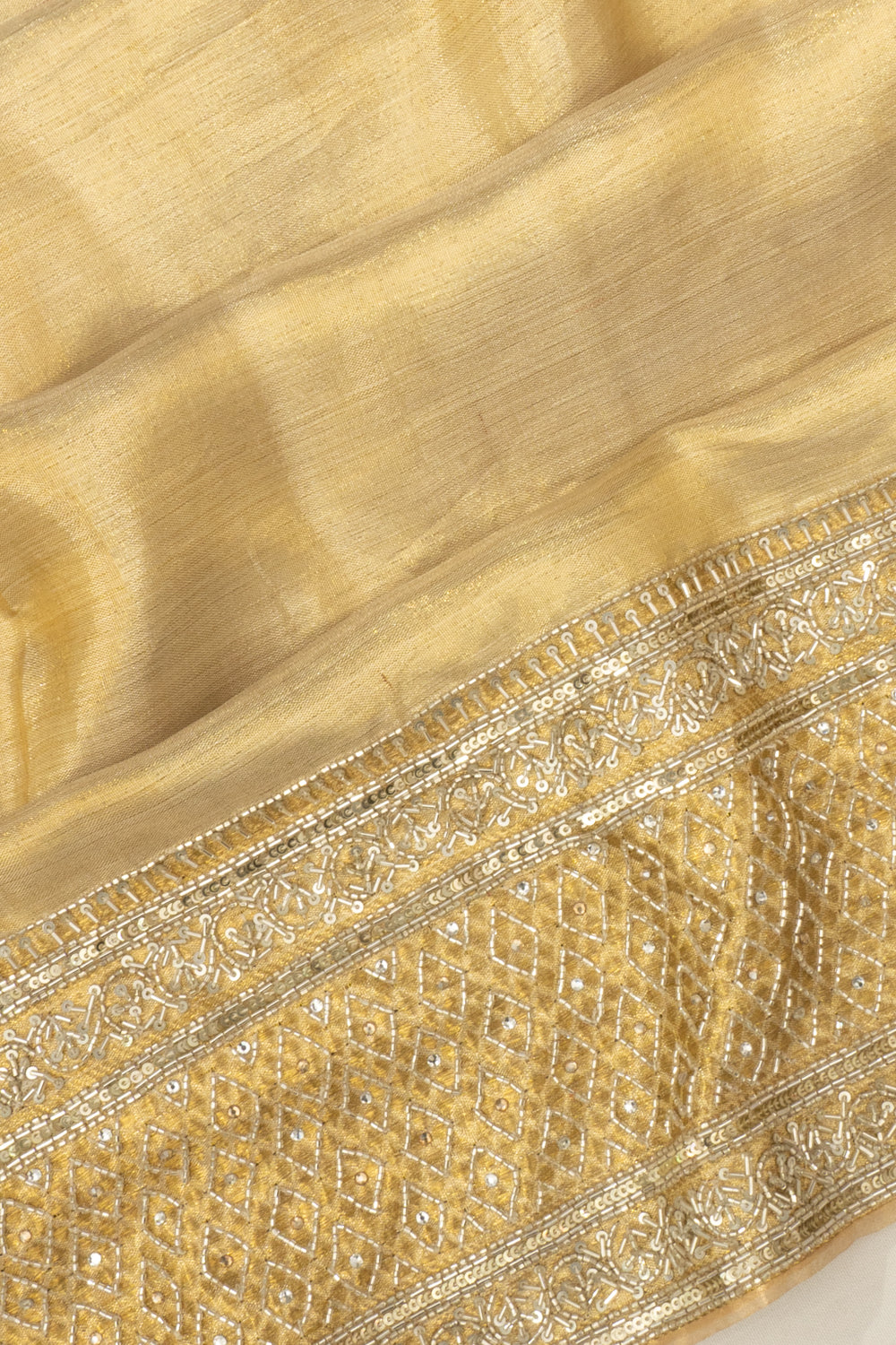 Kanchipuram Silk Gold Tissue Plain Saree With Zardosi Work