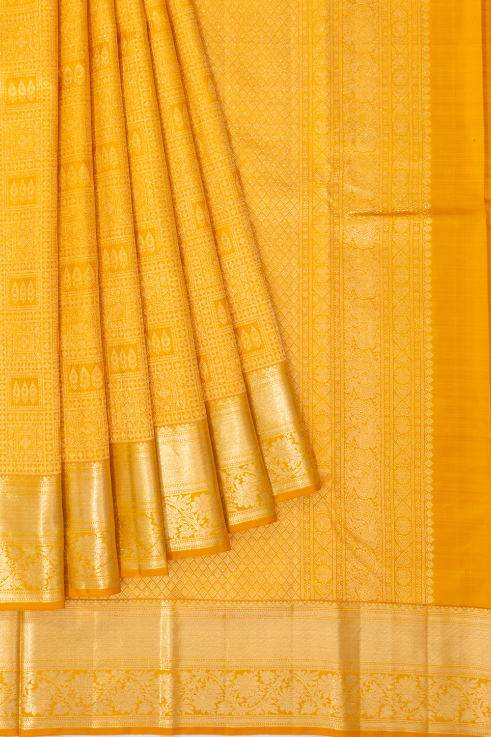 Kanchipuram Silk Brocade Yellow Saree