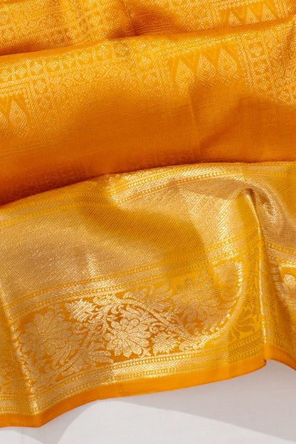 Kanchipuram Silk Brocade Yellow Saree