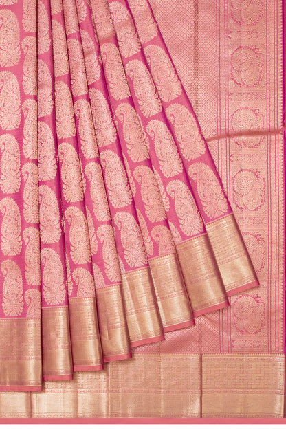 Kanchipuram Silk Antique Zari Brocade Pink Saree