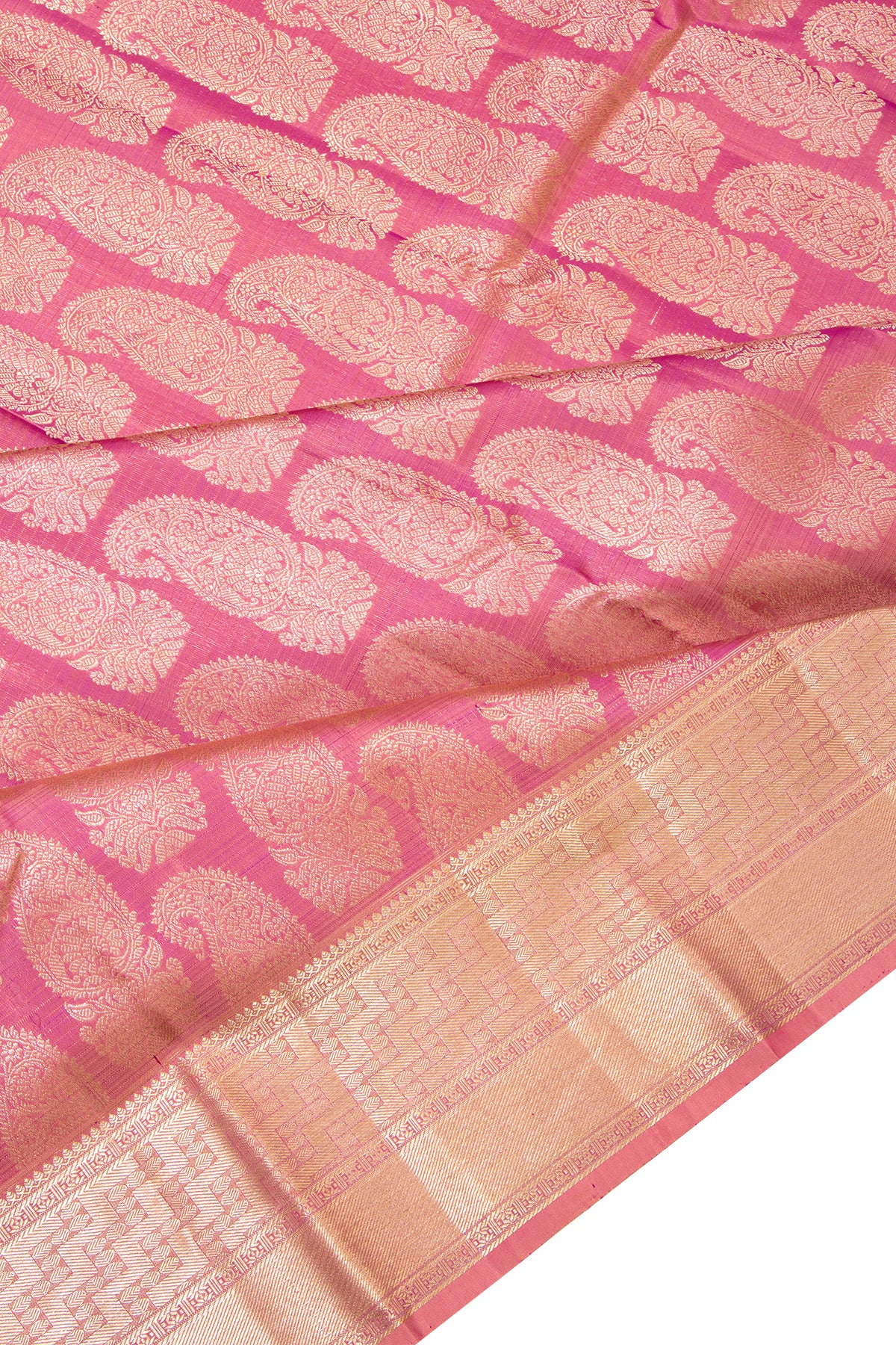 Kanchipuram Silk Antique Zari Brocade Pink Saree