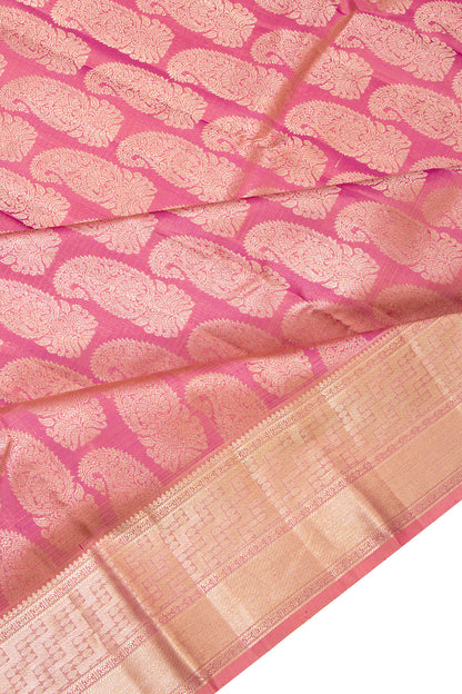 Kanchipuram Silk Antique Zari Brocade Pink Saree
