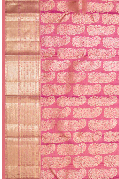Kanchipuram Silk Antique Zari Brocade Pink Saree