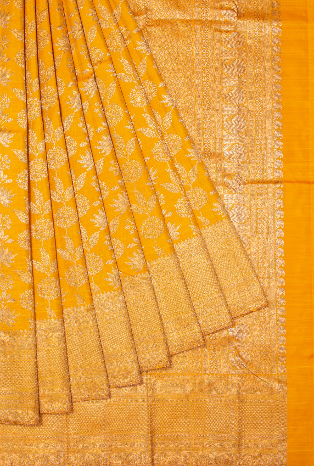 Kanchipuram Silk Antique Zari Jaal Yellow Saree