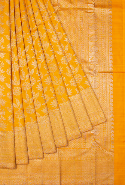 Kanchipuram Silk Antique Zari Jaal Yellow Saree
