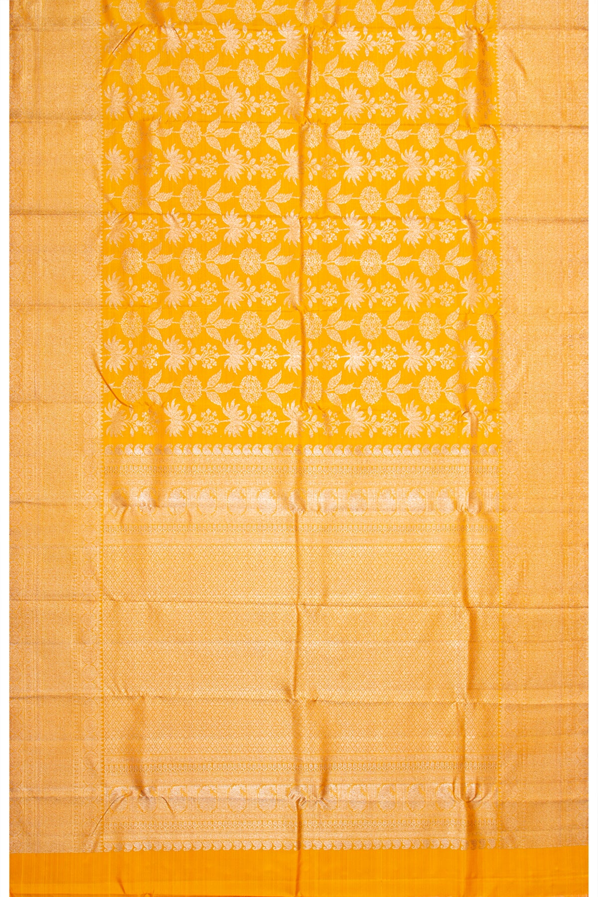 Kanchipuram Silk Antique Zari Jaal Yellow Saree