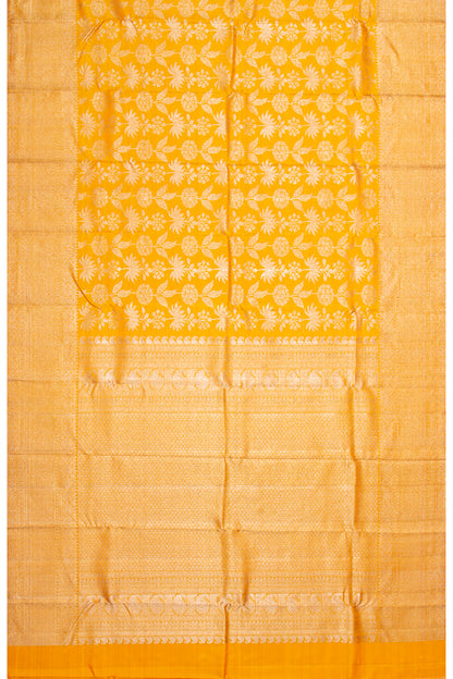 Kanchipuram Silk Antique Zari Jaal Yellow Saree