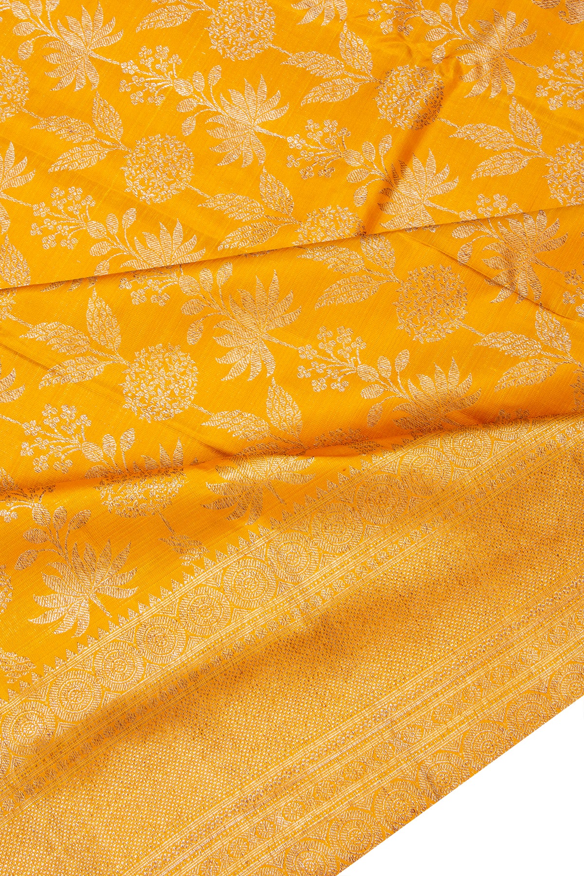 Kanchipuram Silk Antique Zari Jaal Yellow Saree