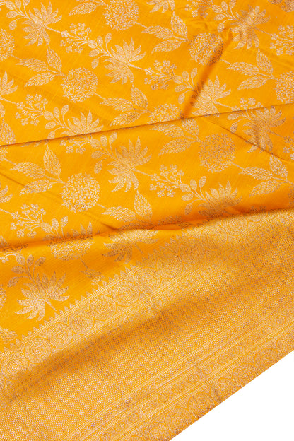 Kanchipuram Silk Antique Zari Jaal Yellow Saree