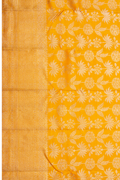 Kanchipuram Silk Antique Zari Jaal Yellow Saree