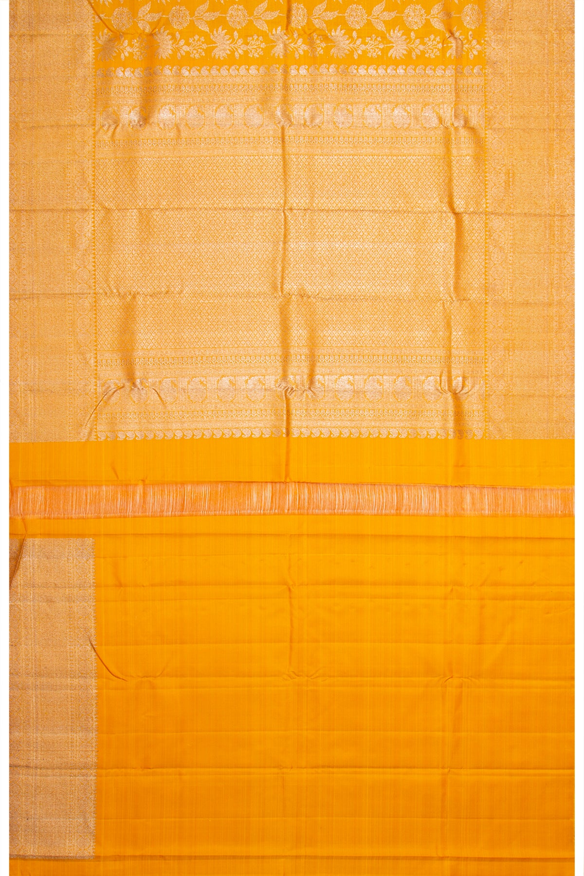 Kanchipuram Silk Antique Zari Jaal Yellow Saree