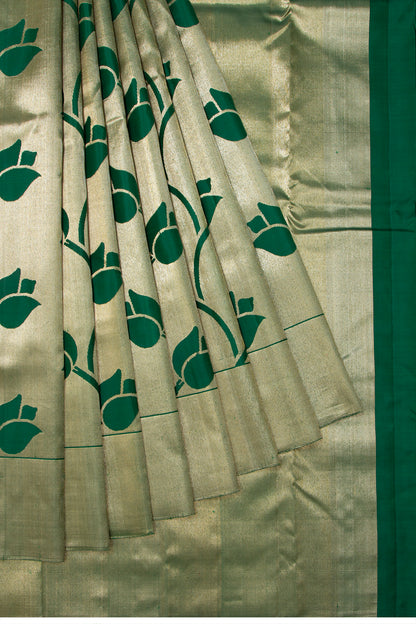 Kanchipuram Silk Tissue Jaal Dark Green Saree