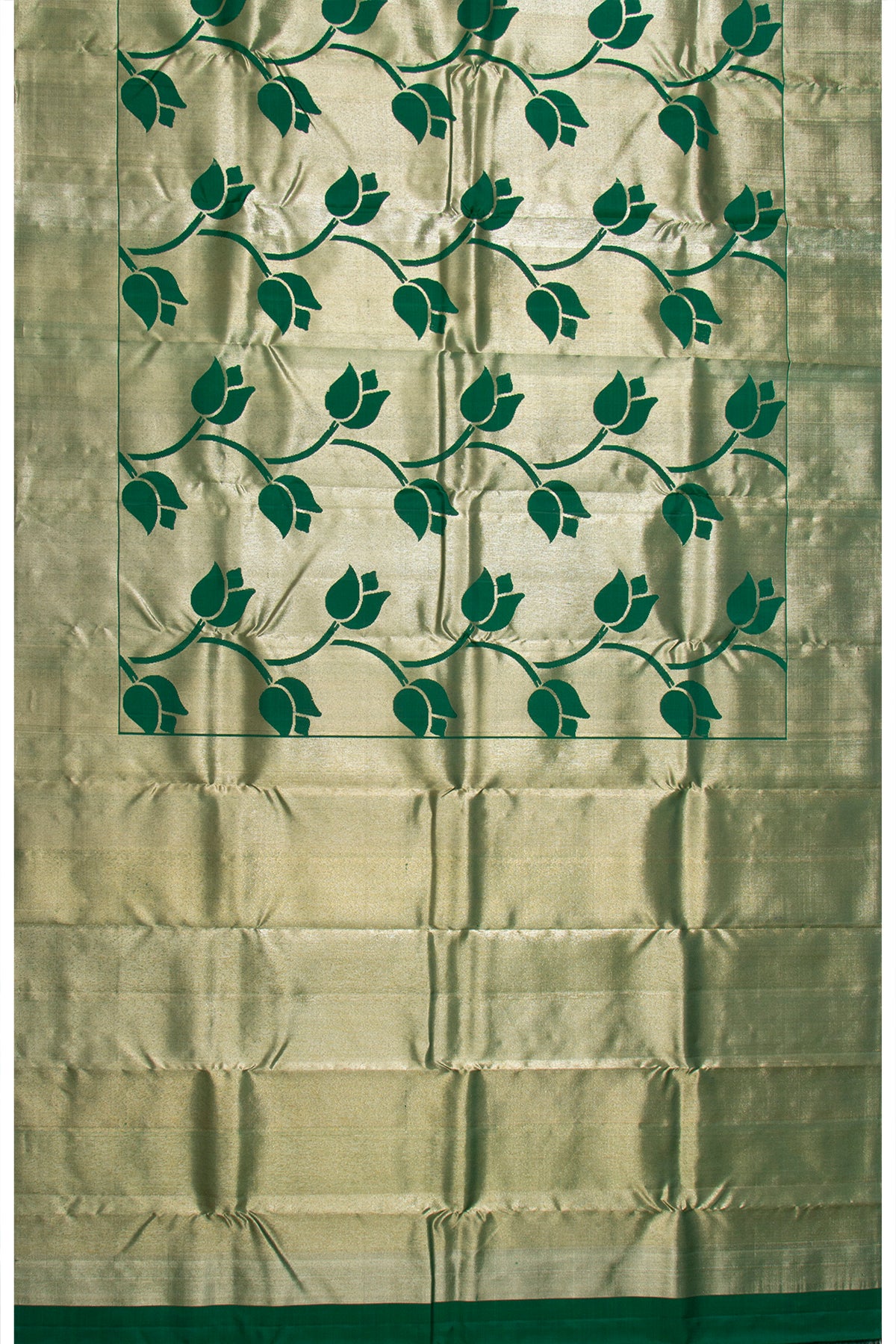Kanchipuram Silk Tissue Jaal Dark Green Saree