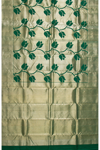 Kanchipuram Silk Tissue Jaal Dark Green Saree