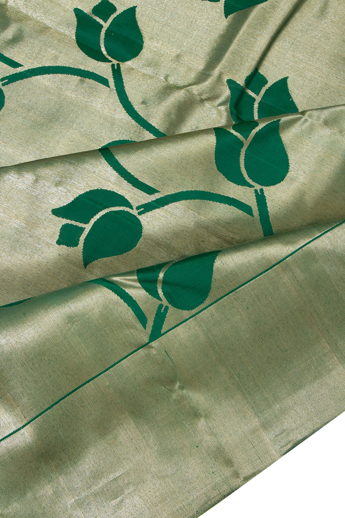 Kanchipuram Silk Tissue Jaal Dark Green Saree