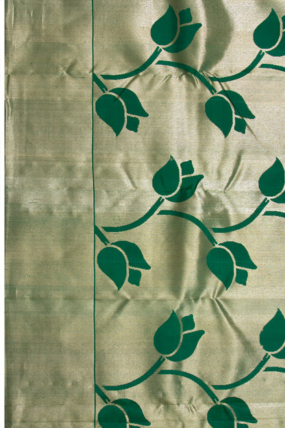 Kanchipuram Silk Tissue Jaal Dark Green Saree