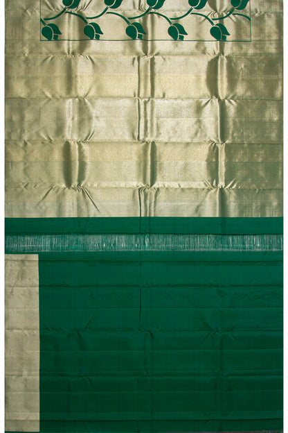 Kanchipuram Silk Tissue Jaal Dark Green Saree