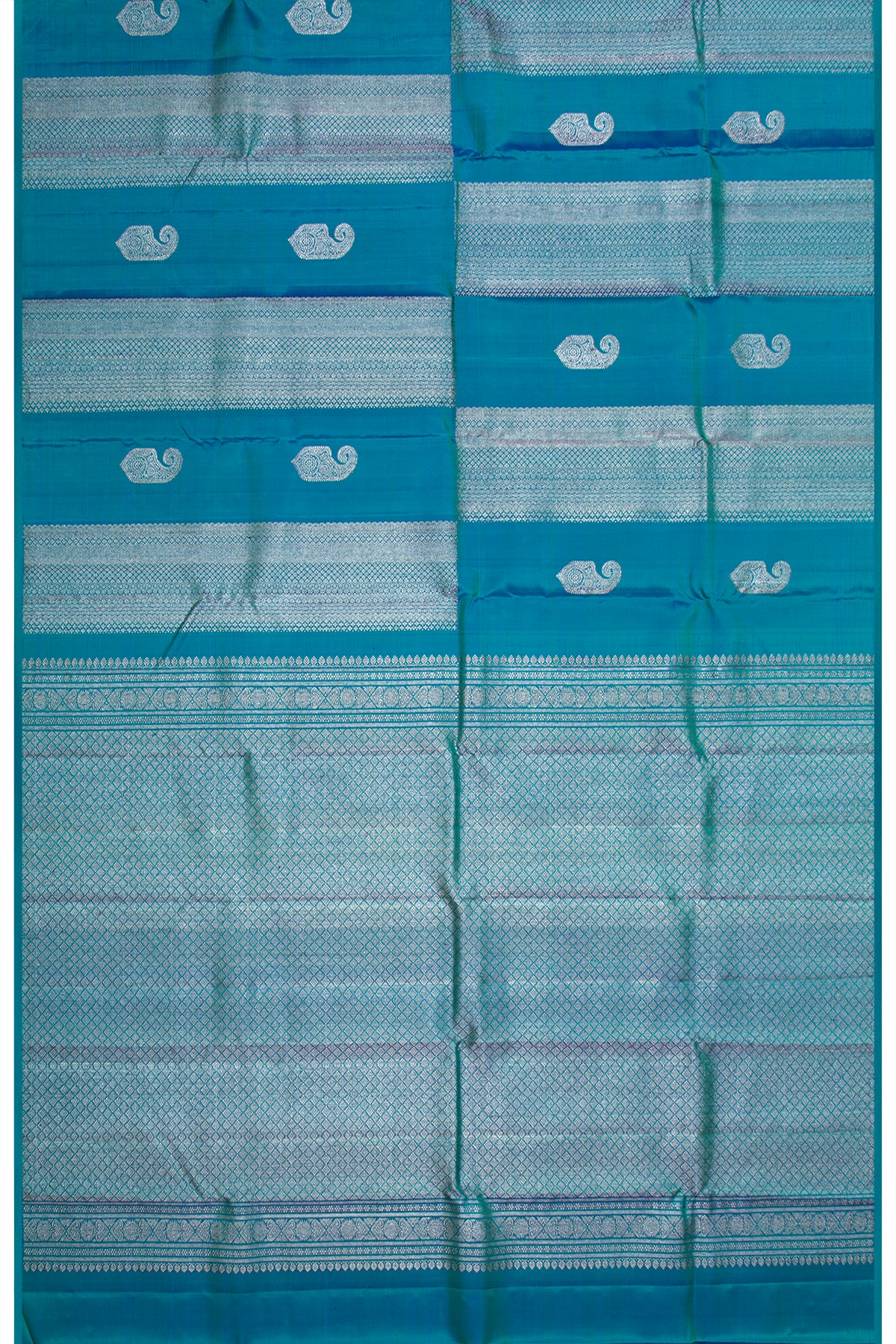 Kanchipuram Silk Antique Zari Brocade Teal Blue Saree