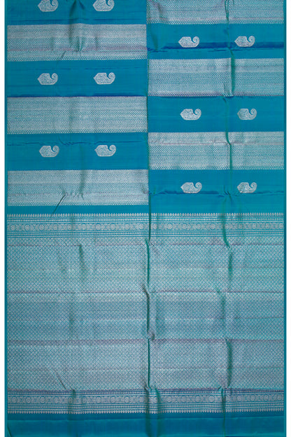 Kanchipuram Silk Antique Zari Brocade Teal Blue Saree