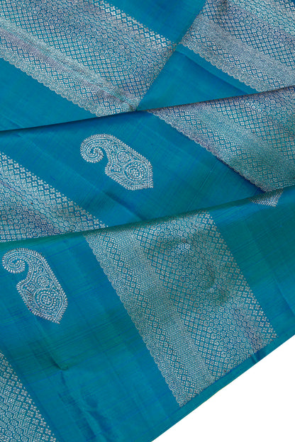 Kanchipuram Silk Antique Zari Brocade Teal Blue Saree