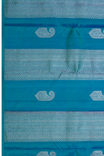 Kanchipuram Silk Antique Zari Brocade Teal Blue Saree