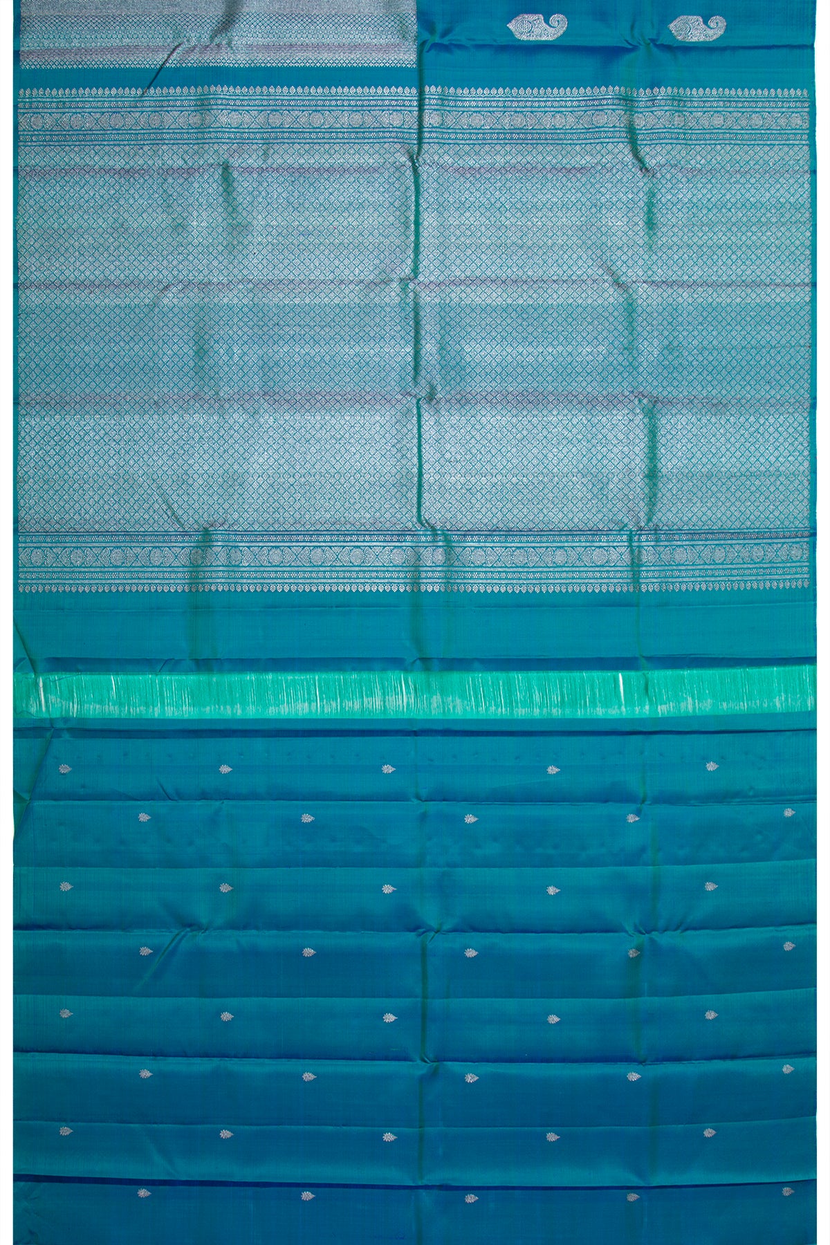 Kanchipuram Silk Antique Zari Brocade Teal Blue Saree