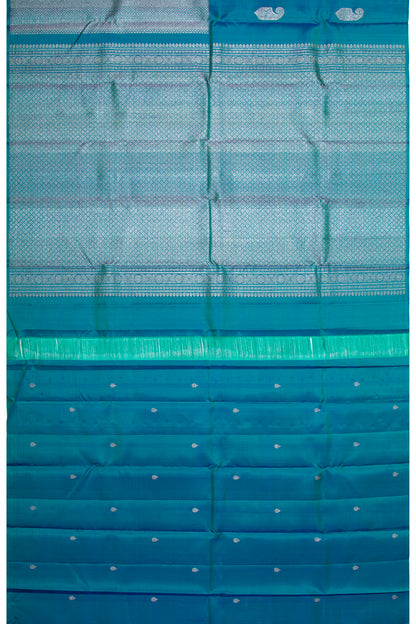 Kanchipuram Silk Antique Zari Brocade Teal Blue Saree