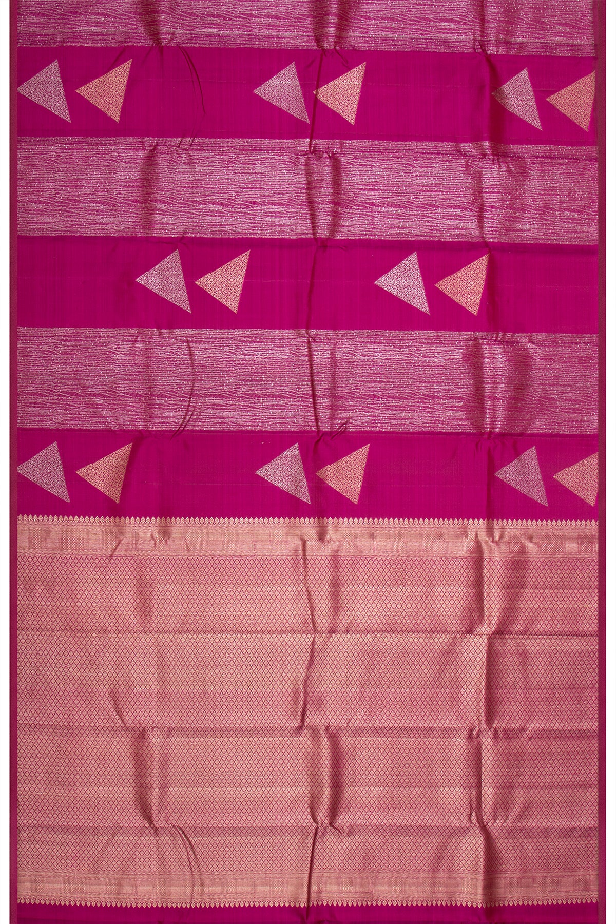 Kanchipuram Silk Antique Zari Geometrical Brocade Pink Saree