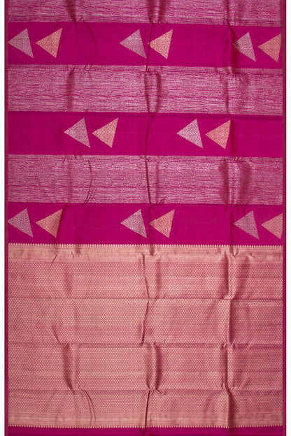 Kanchipuram Silk Antique Zari Geometrical Brocade Pink Saree