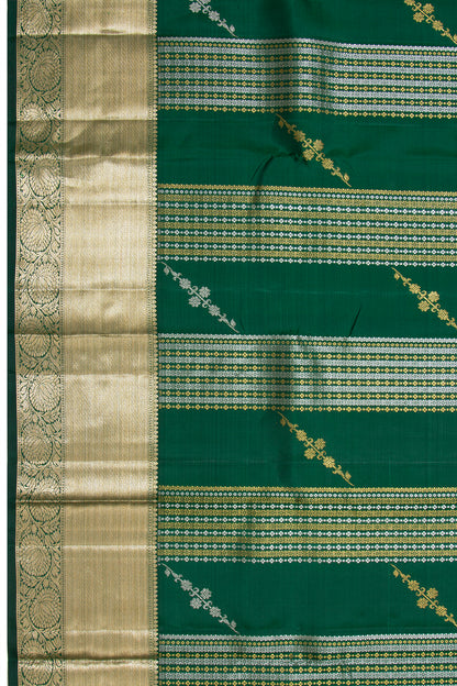 Kanchipuram Silk Vertical Lines And Butta Dark Green Saree