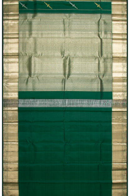 Kanchipuram Silk Vertical Lines And Butta Dark Green Saree