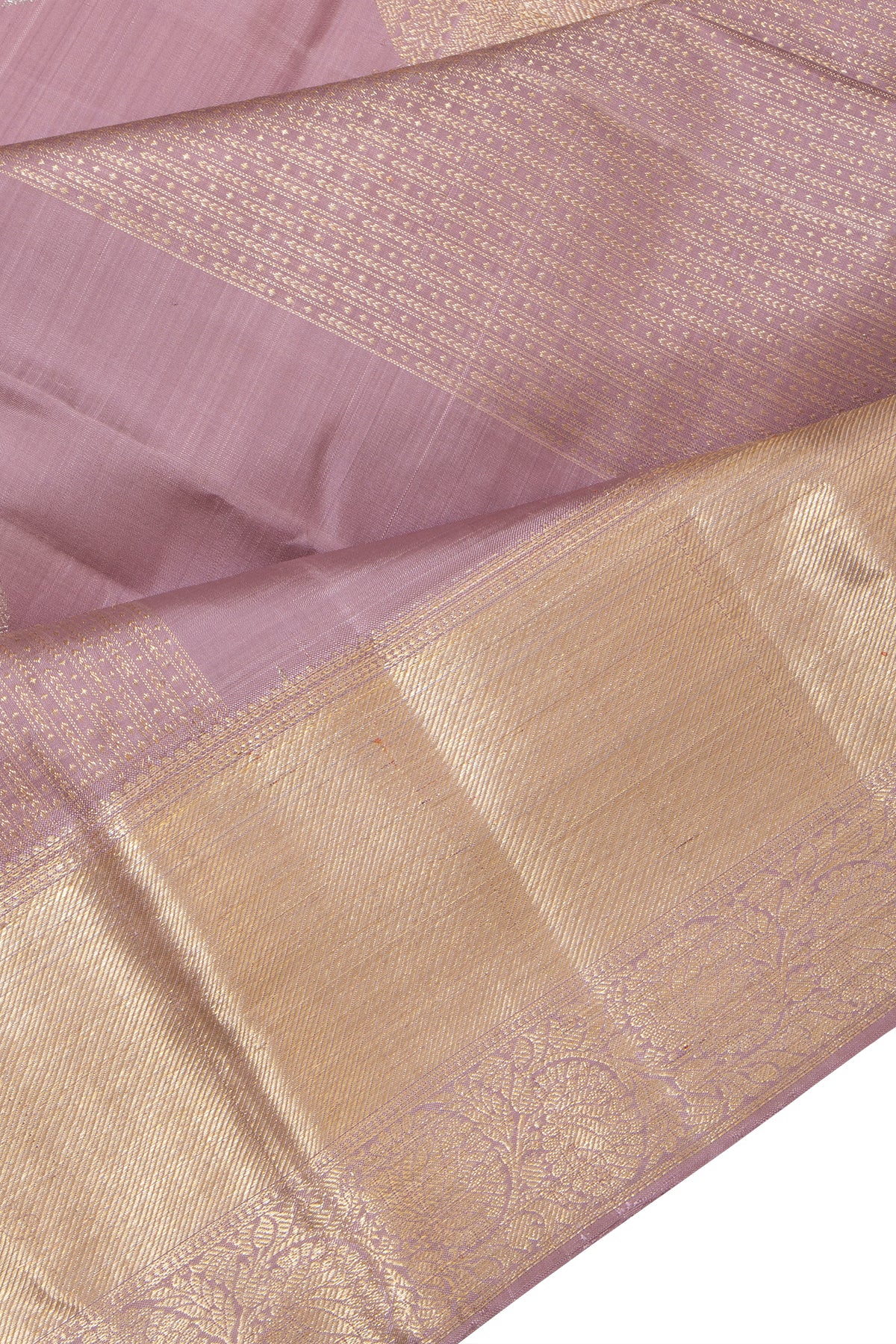 Kanchipuram Silk Vertical Lines And Butta Lavender Saree