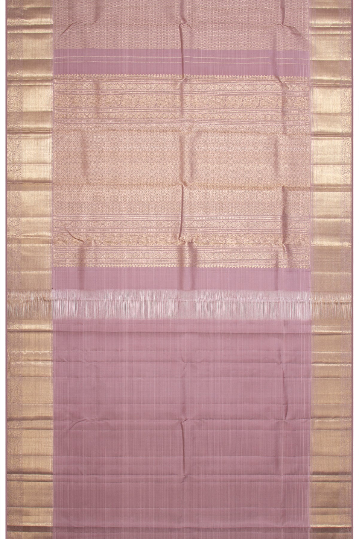 Kanchipuram Silk Vertical Lines And Butta Lavender Saree
