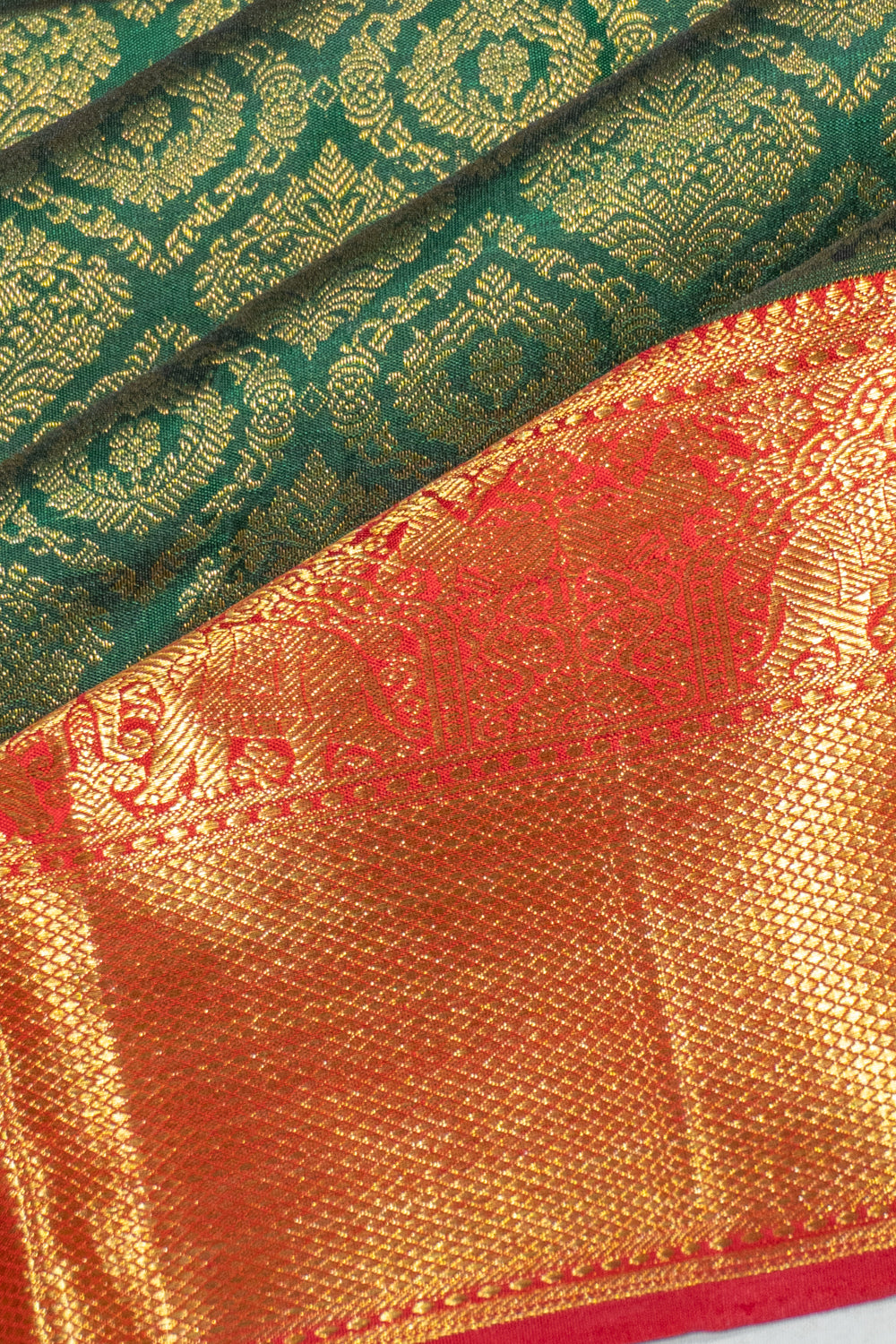 Kanchipuram Silk Floral Brocade Bottle Green Saree