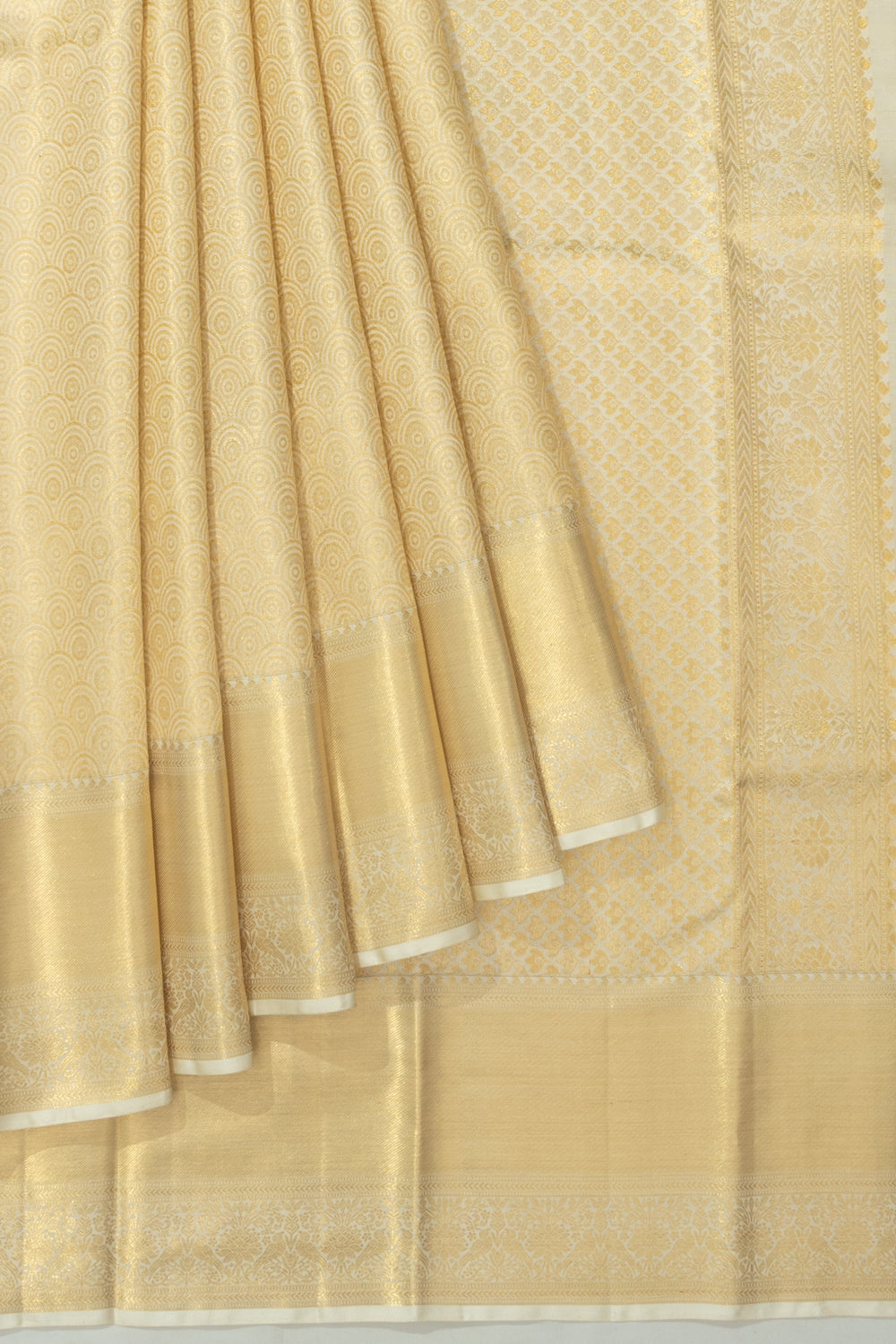 Kanchipuram Silk Tissue Brocade Off White Saree With Gift Box And Rakhi