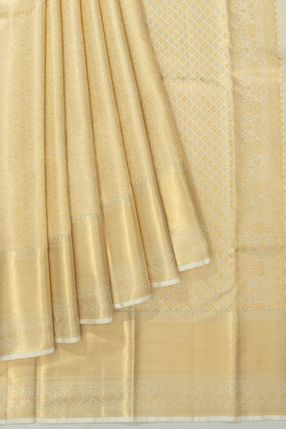 Kanchipuram Silk Tissue Brocade Off White Saree With Gift Box And Rakhi