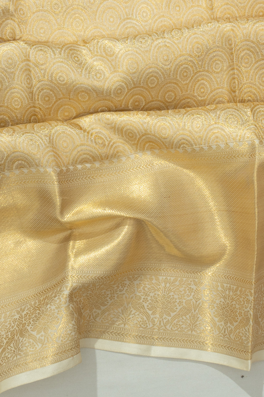 Kanchipuram Silk Tissue Brocade Off White Saree With Gift Box And Rakhi