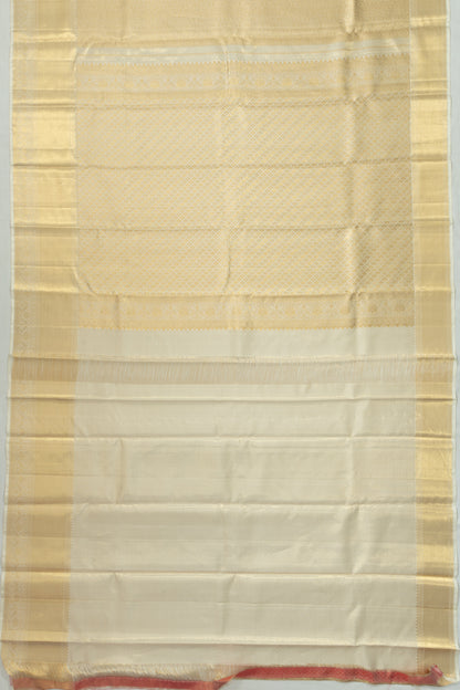 Kanchipuram Silk Tissue Brocade Off White Saree With Gift Box And Rakhi