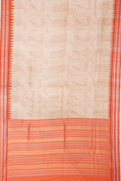 Tussar Printed Cream Saree