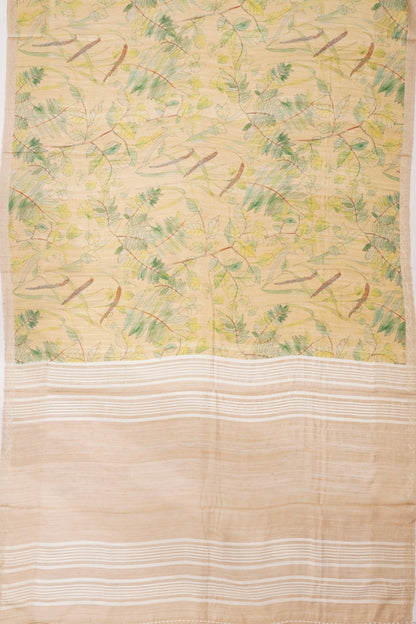 Tussar Printed Cream Saree